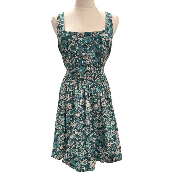 Land of the Free Women's Green Floral Tank Ruffled Lines Short Dress Large - Picture 3 of 13